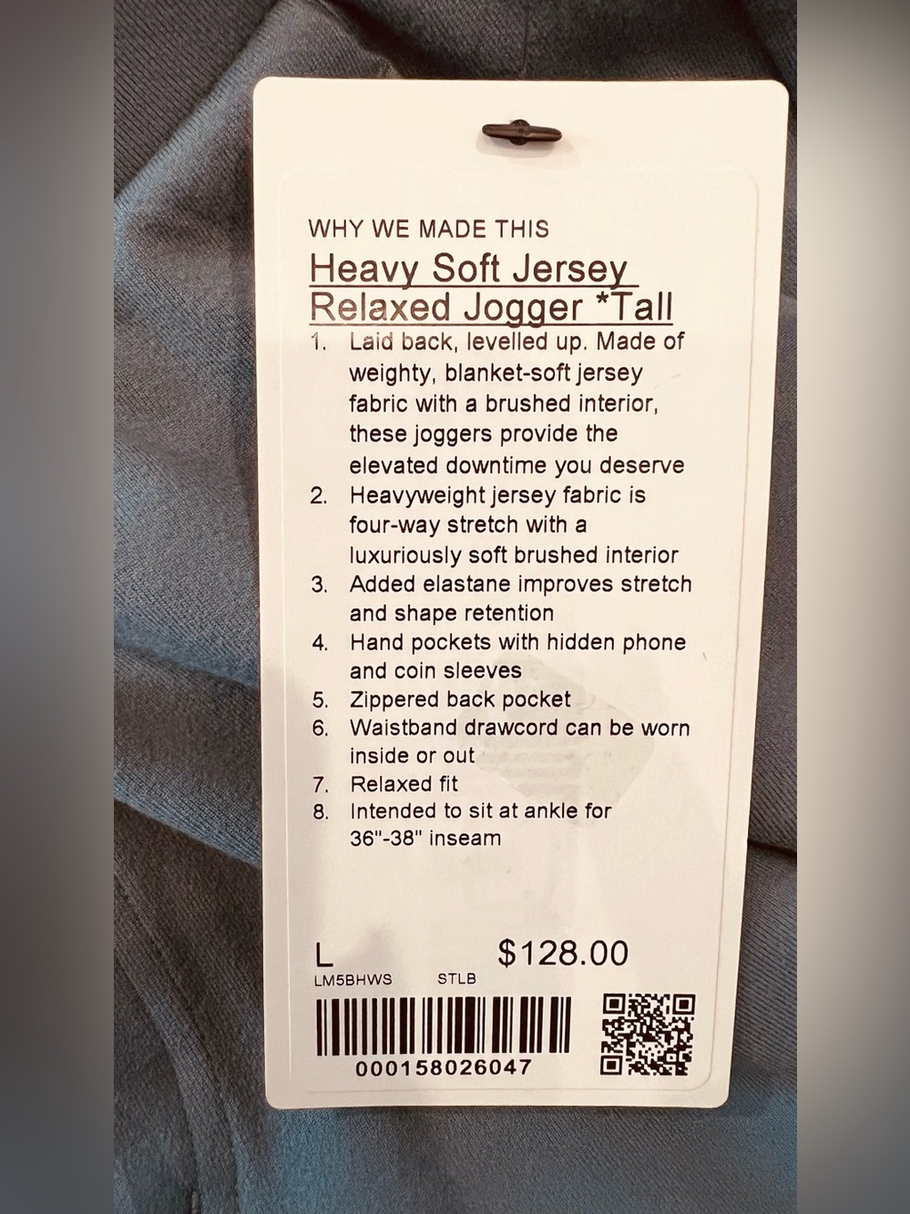 Lululemon Heavyweight Soft Jersey Relaxed-Fit Jogger Tall Steel Blue Men’s L NWT - Picture 9 of 11